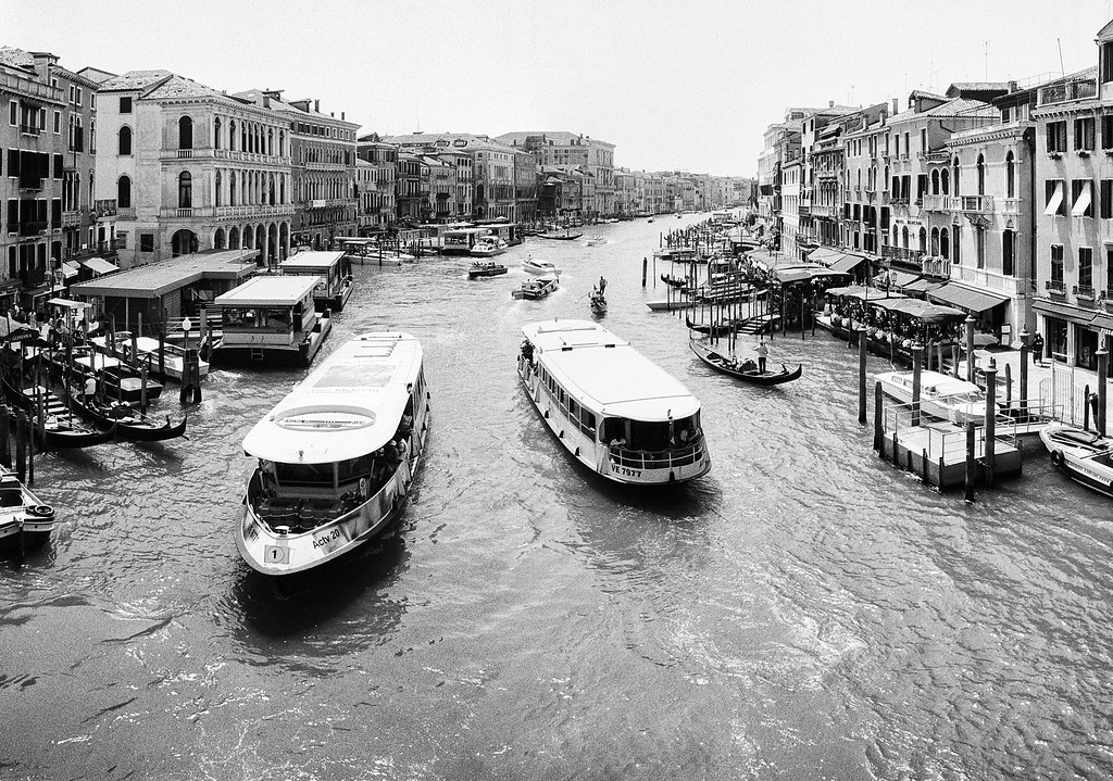 ACTV Water Buses & The Grand Canal (Panoramic) - Venice, Italy